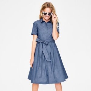 Boden Anastasia Chambray Cotton Button Down Tie Waist Midi Dress 8P
